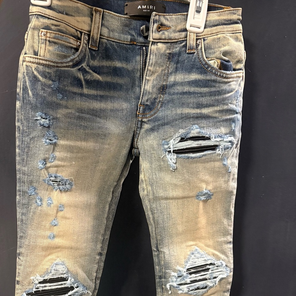 Distressed Ripped Skinny Jeans - Faded Blue
